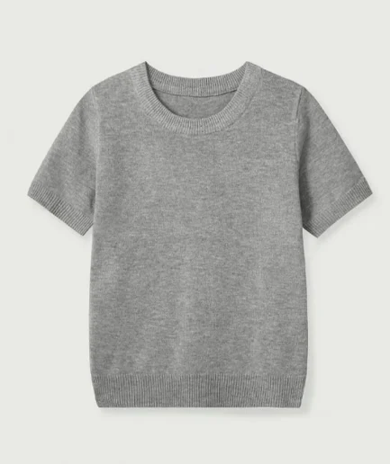 New Women's Casual Fashion Round Neck Short Sleeve Plain Knit Top T-Shirt