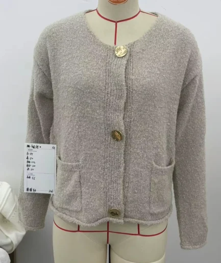 Fall and Winter Fashion Casual Vacation Women's  Design Metal Button Long Sleeve Sweater