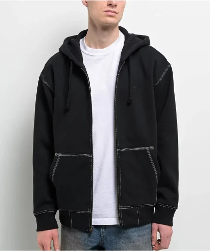 Black Men's Casual High Quality Zip-up Hoodie Design Hooded  Autumn Knitted Sweatshirt