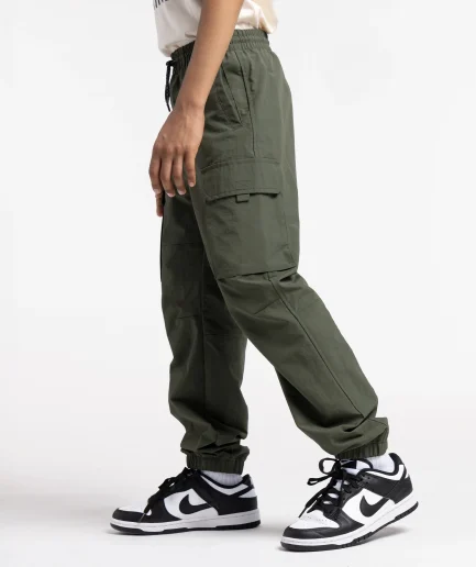 Unisex Deep Green Nylon Casual Pants