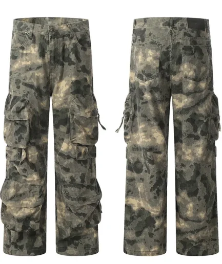New Outdoor  Tie-dye Men Trousers for Work Pants Multi-pocket Straight Leg