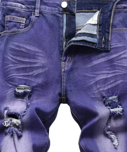 Streetwear Apparel Men's Purple Jeans Ripped  Distressed Straight Leg Fashion Denim  Pants for Men